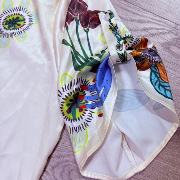 Summer Vibe 2 Piece Set Size 3XL Satin Chic Art Short Sleeve Shirt Wide Leg Pant - Picture 7 of 16